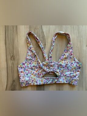 Skatie Floral Bralette swim / workout in Pastel Purple, Pink, Green & Gold